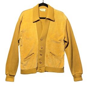Vintage JCPenney 1950s 60s Mustard Corduroy Knit Cardigan Jacket Mod Mens Medium